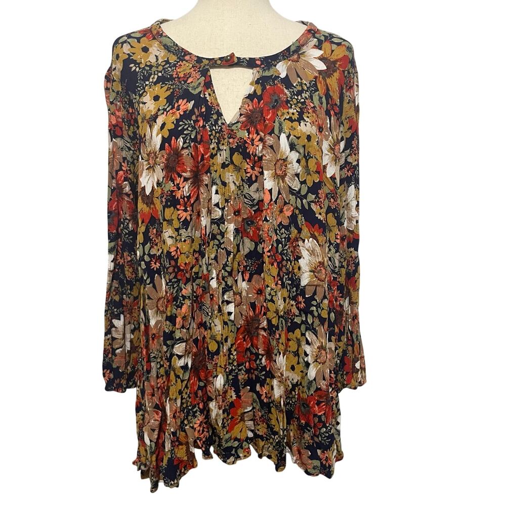 Jodifl Womens Boho Floral Tunic Top Flowy Comfy High Low Pockets sz M Multicolor